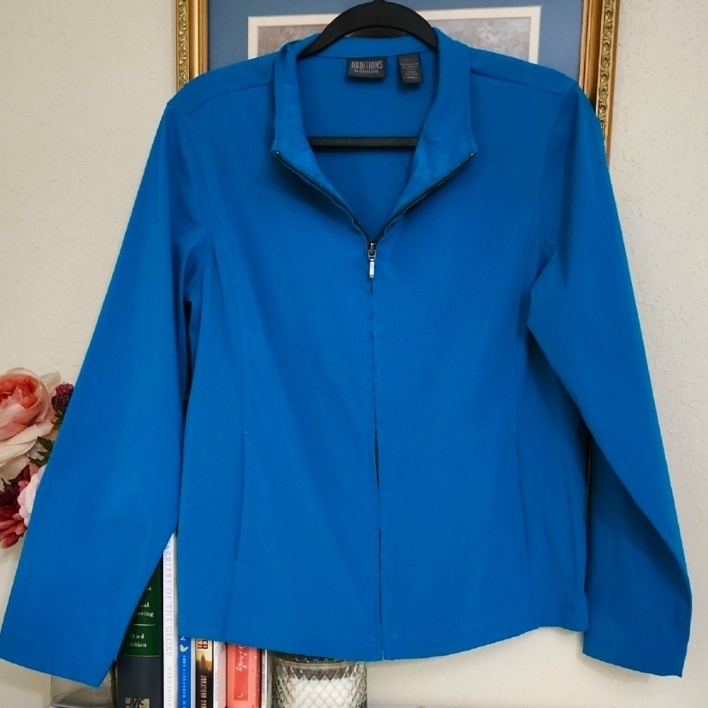 Chicos Additions Athleisure Women's Blue Jacket With Pockets Lounge Workout Run